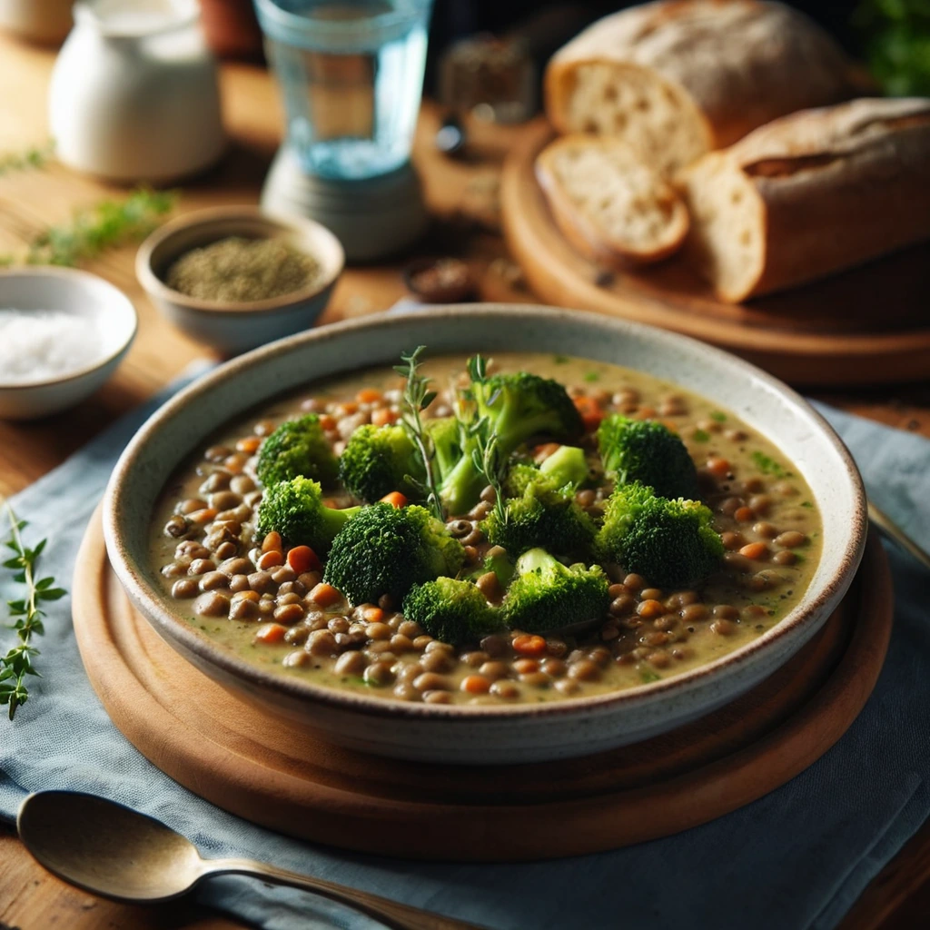 A bowl of broccoli lentil soup