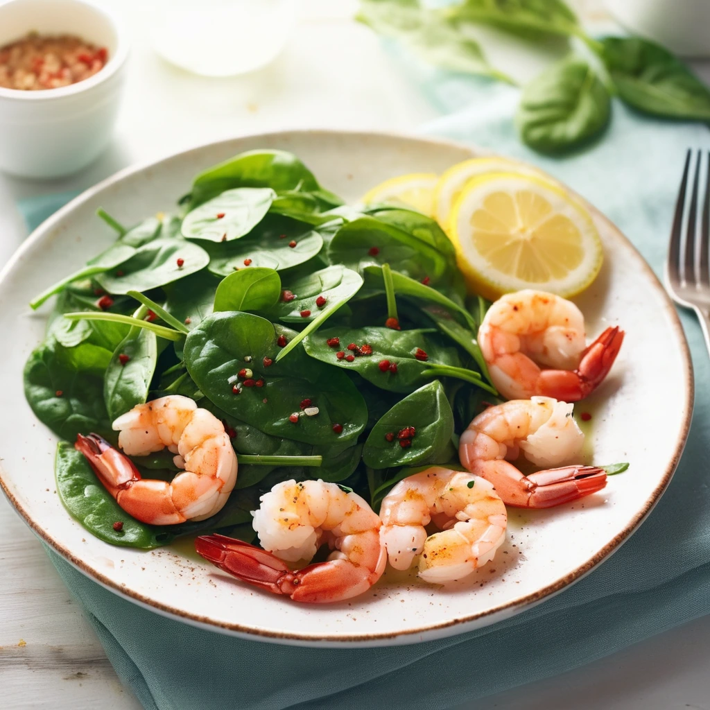 A shrimp spinach salad with lemon vinaigrette